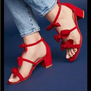 Anthropologie Bow T-Strap Heel in Red
